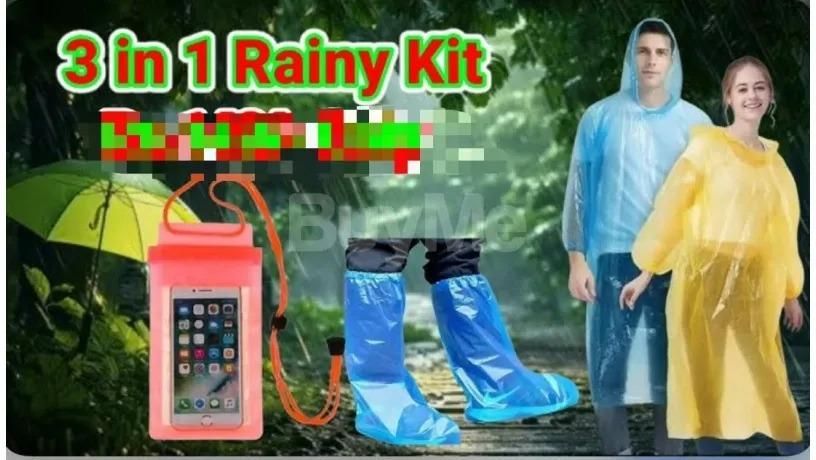 Unisex 3 in 1 Rain Kit (1 Rain Coat, 1 Mobile Cover & 1 Shoe Cover) | Rain Guard 3-in-1 Monsoon Kit | Includes raincoat, shoe cover, and phone protector