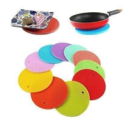 Silicone Heat Resistant Mat | Multipurpose Silicone Trivet Mats For Hot Pot Holding, Hot Pot Mats, Hot Pad, Jar Opener, Spoon Rest, Heat Resistant, Non-Slip, Durable, Flexible, Dishwasher Safe, For Home And Kitchen Use (Pack of 4)