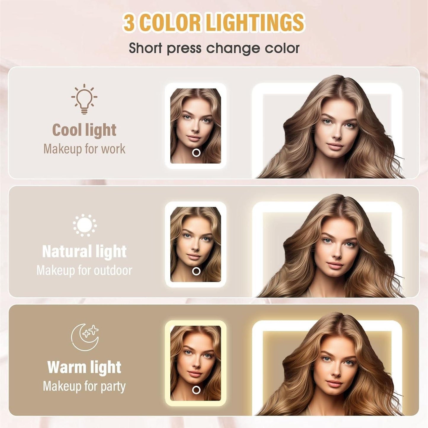 Jewelry Box with LED Mirror | Compact Makeup Case With Storage Compartments And With LED Mirror | Small Travel LED Makeup Mirror Case with 3 Adjustable Color Light | Dust-Proof Jewelry Box | Mini Cosmetic Box Best For Travelling