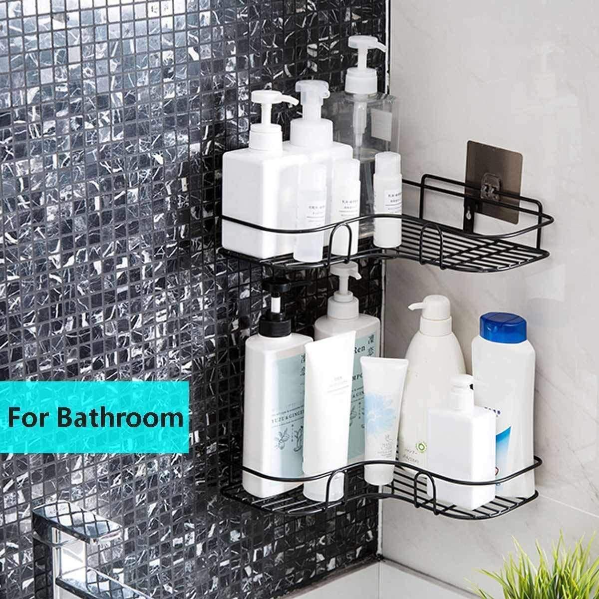 Metal Corner Rack For Bathroom, Kitchen, Bedroom With Strong Adhesive Sticker No Need To Drill | Drill Free Corner Shelf for Wall | Organizer Rack Without Drill | Self Adhesive Wall Mounted Shelf | Rust-proof, drill-free corner rack