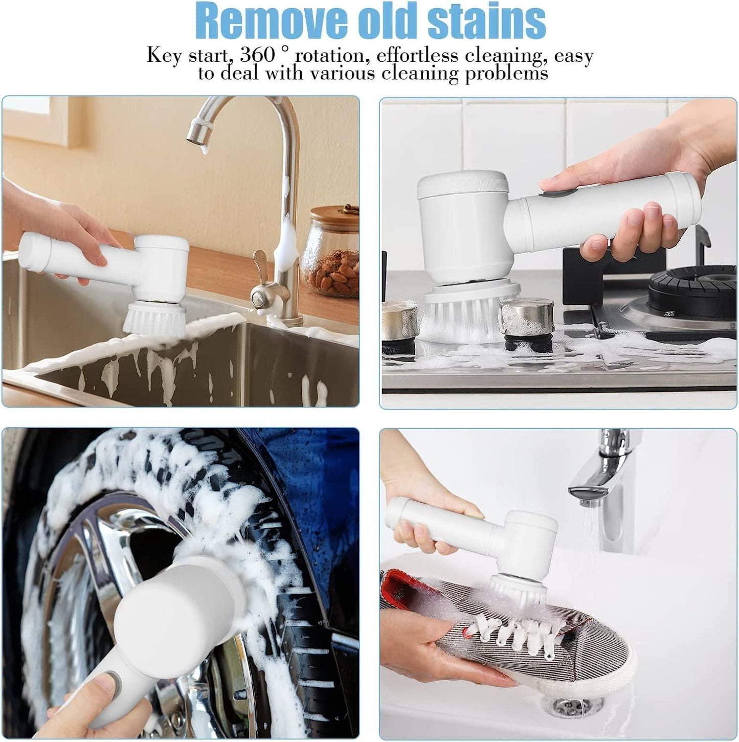 5 in 1 Electric Cleaning Brush | Multi-Functional Electric Cleaning Brush 5 in 1 Magic Power Scrubber Household Cleaning Tools Spin Scrubber with Buffer Polisher, for Bathroom, Shower, Tub, Kitchen Floor, Shoes