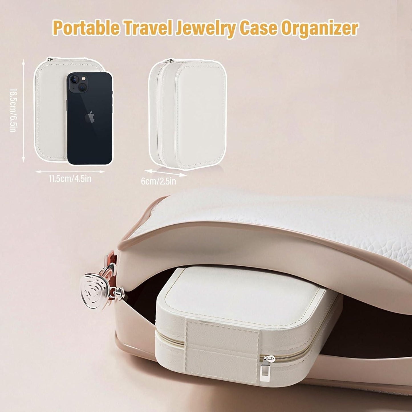 Jewelry Box with LED Mirror | Compact Makeup Case With Storage Compartments And With LED Mirror | Small Travel LED Makeup Mirror Case with 3 Adjustable Color Light | Dust-Proof Jewelry Box | Mini Cosmetic Box Best For Travelling