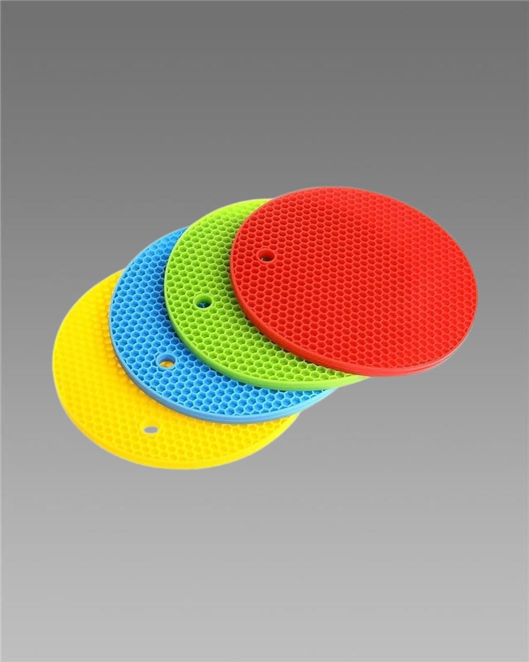 Silicone Heat Resistant Mat | Multipurpose Silicone Trivet Mats For Hot Pot Holding, Hot Pot Mats, Hot Pad, Jar Opener, Spoon Rest, Heat Resistant, Non-Slip, Durable, Flexible, Dishwasher Safe, For Home And Kitchen Use (Pack of 4)