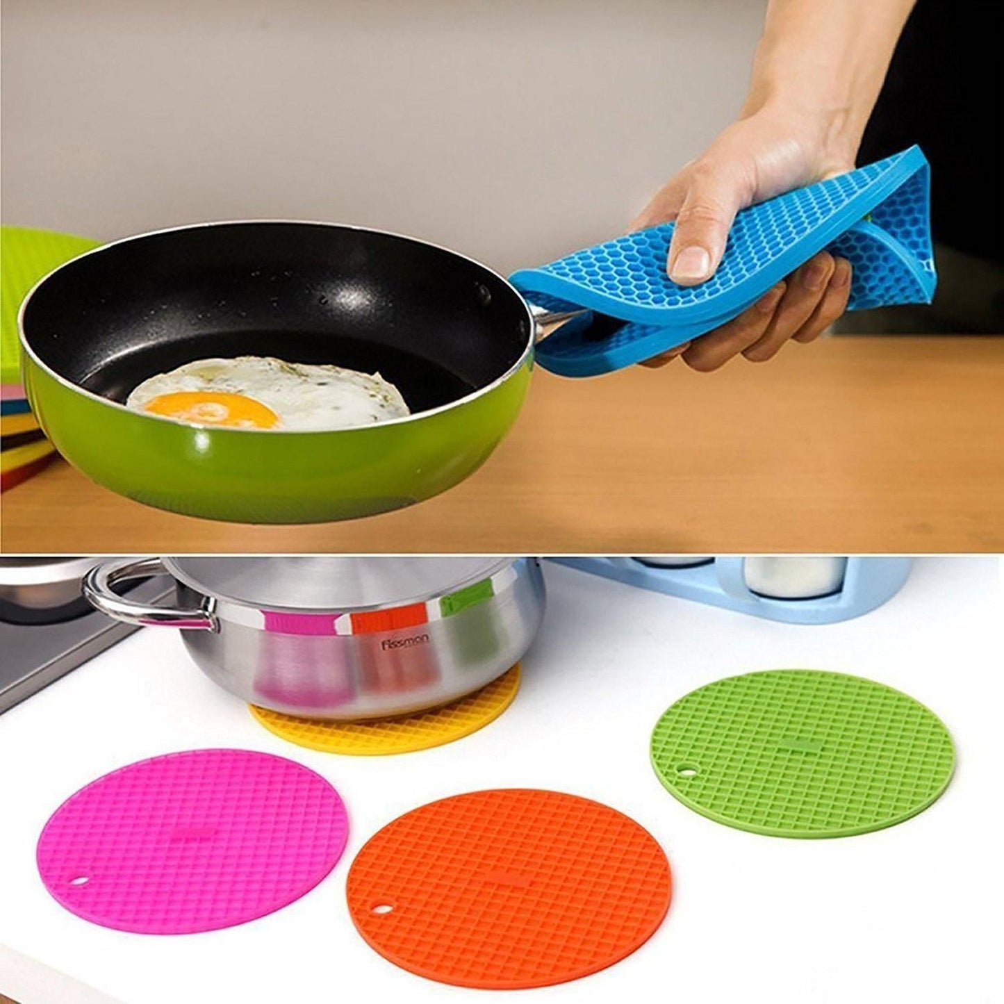 Silicone Heat Resistant Mat | Multipurpose Silicone Trivet Mats For Hot Pot Holding, Hot Pot Mats, Hot Pad, Jar Opener, Spoon Rest, Heat Resistant, Non-Slip, Durable, Flexible, Dishwasher Safe, For Home And Kitchen Use (Pack of 4)