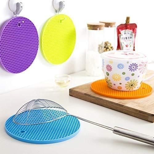 Silicone Heat Resistant Mat | Multipurpose Silicone Trivet Mats For Hot Pot Holding, Hot Pot Mats, Hot Pad, Jar Opener, Spoon Rest, Heat Resistant, Non-Slip, Durable, Flexible, Dishwasher Safe, For Home And Kitchen Use (Pack of 4)