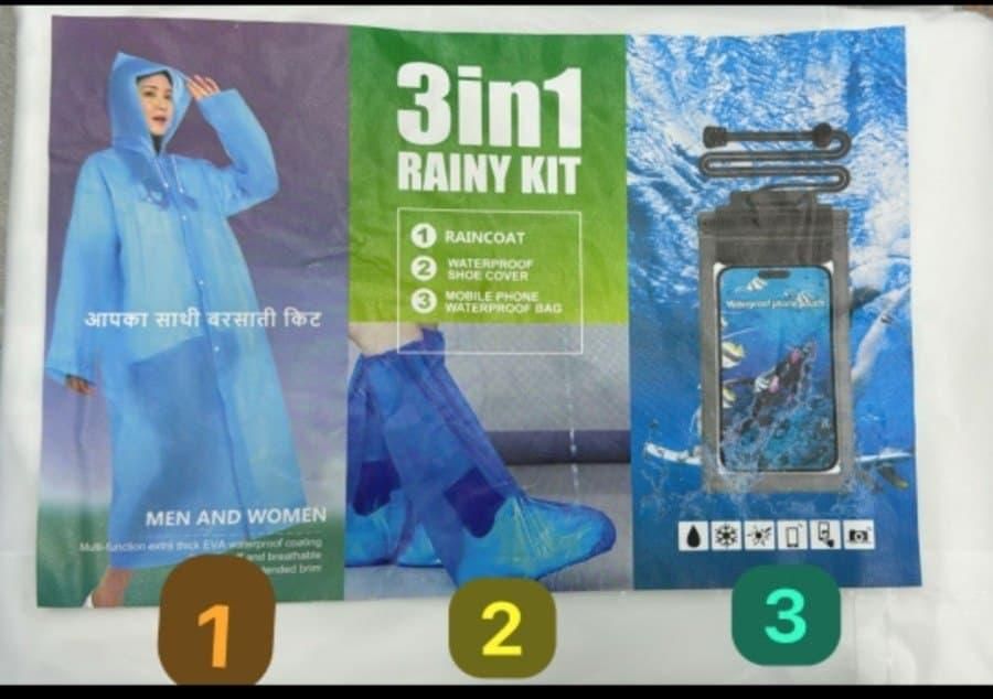 Unisex 3 in 1 Rain Kit (1 Rain Coat, 1 Mobile Cover & 1 Shoe Cover) | Rain Guard 3-in-1 Monsoon Kit | Includes raincoat, shoe cover, and phone protector