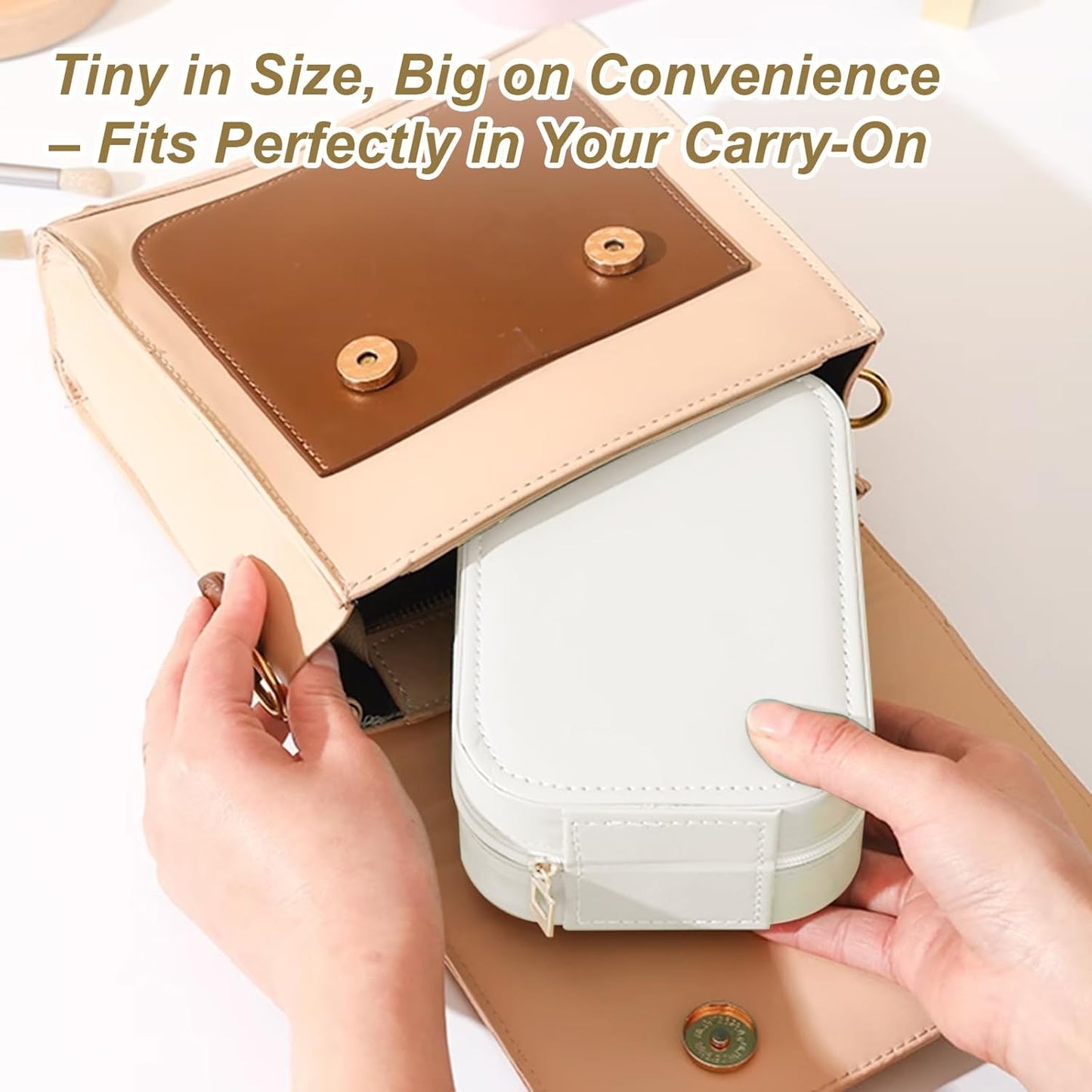 Jewelry Box with LED Mirror | Compact Makeup Case With Storage Compartments And With LED Mirror | Small Travel LED Makeup Mirror Case with 3 Adjustable Color Light | Dust-Proof Jewelry Box | Mini Cosmetic Box Best For Travelling