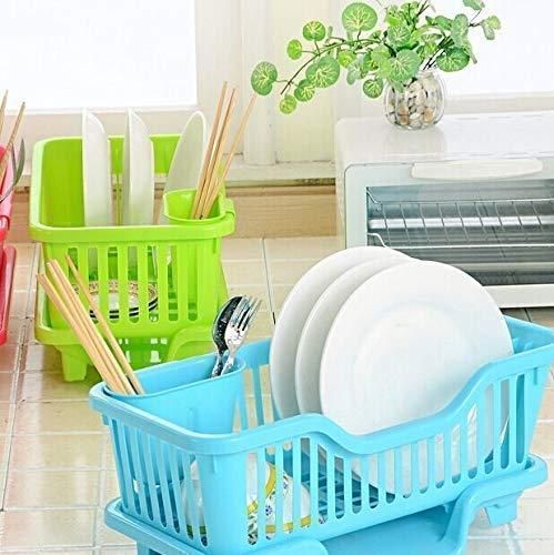 3 in 1 Kitchen Dish Drainer | Sink Dish Rack | 3 in 1 Large Durable Plastic Drainer Drying Rack Washing Basket with Tray | Kitchen Sink Rack Organizers With Cutlery Storage (Assorted Color)