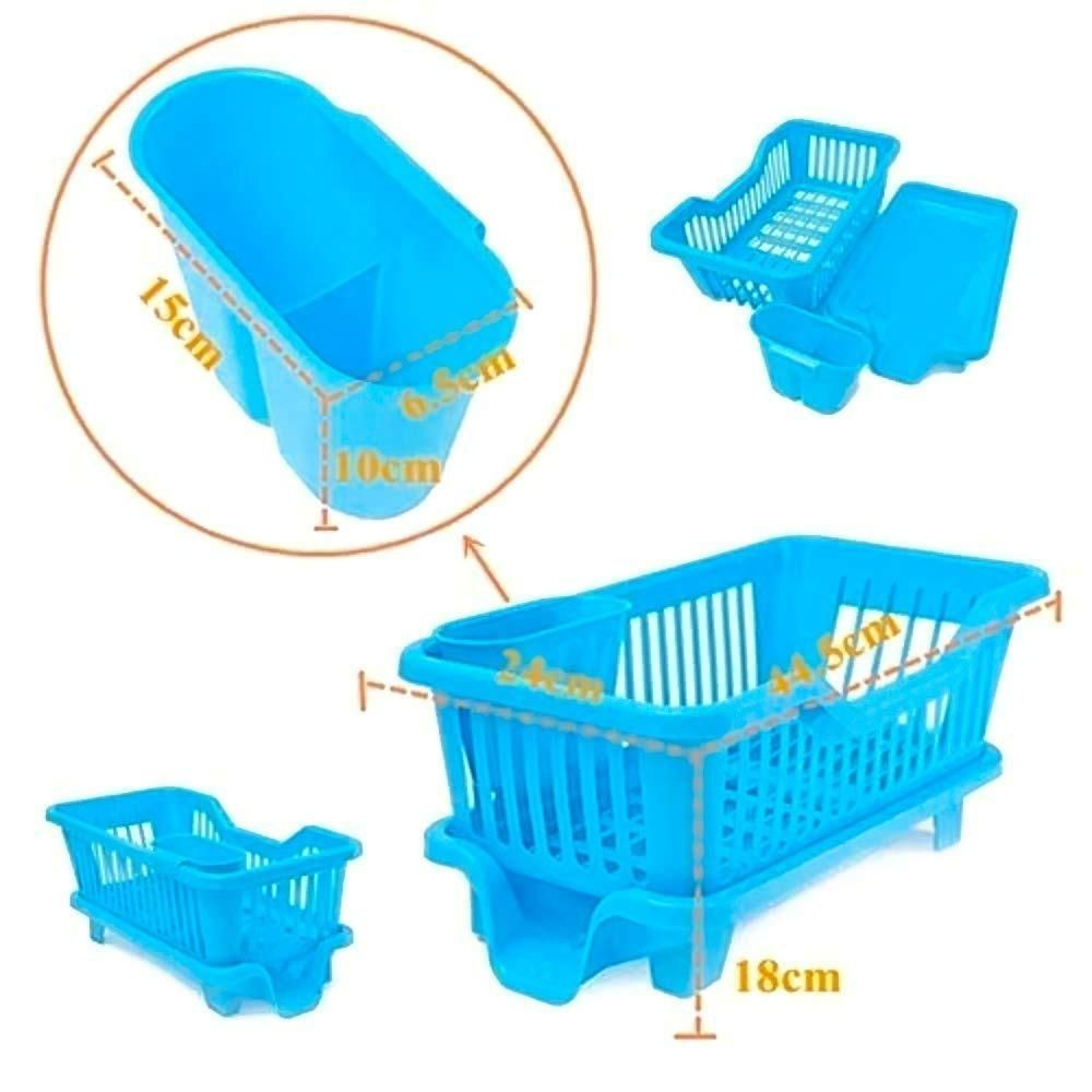 3 in 1 Kitchen Dish Drainer | Sink Dish Rack | 3 in 1 Large Durable Plastic Drainer Drying Rack Washing Basket with Tray | Kitchen Sink Rack Organizers With Cutlery Storage (Assorted Color)