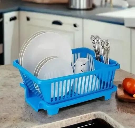 3 in 1 Kitchen Dish Drainer | Sink Dish Rack | 3 in 1 Large Durable Plastic Drainer Drying Rack Washing Basket with Tray | Kitchen Sink Rack Organizers With Cutlery Storage (Assorted Color)