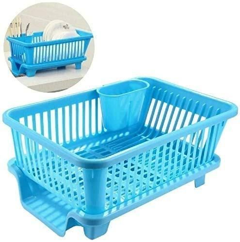 3 in 1 Kitchen Dish Drainer | Sink Dish Rack | 3 in 1 Large Durable Plastic Drainer Drying Rack Washing Basket with Tray | Kitchen Sink Rack Organizers With Cutlery Storage (Assorted Color)
