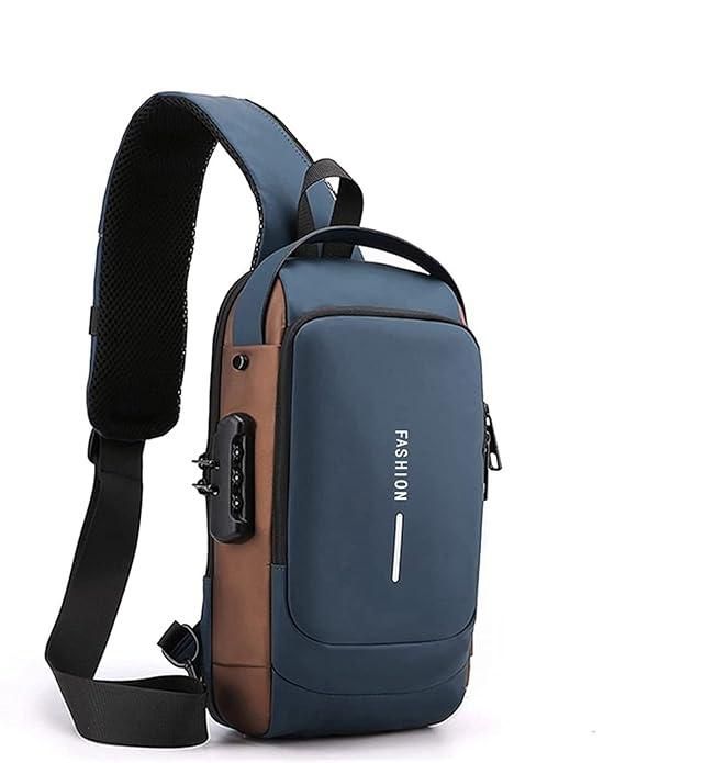Anti-Theft, Unisex, PU Crossbody, With USB Charging Port And Password Lock Sling Bag For Men And Women | Sling Bag For Men And Women | Anti-Theft Sling Single Shoulder Backpack Best For Travelling